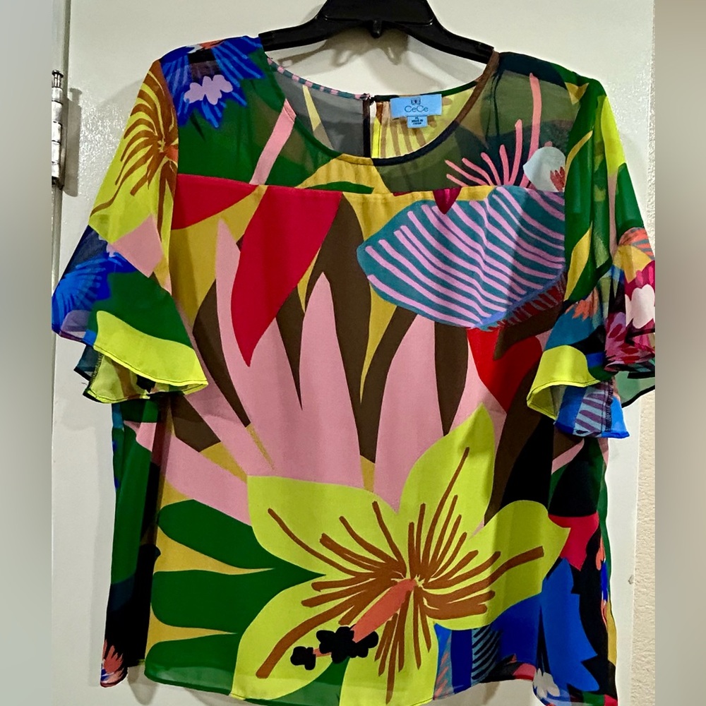 Colorful Floral Sheer Top